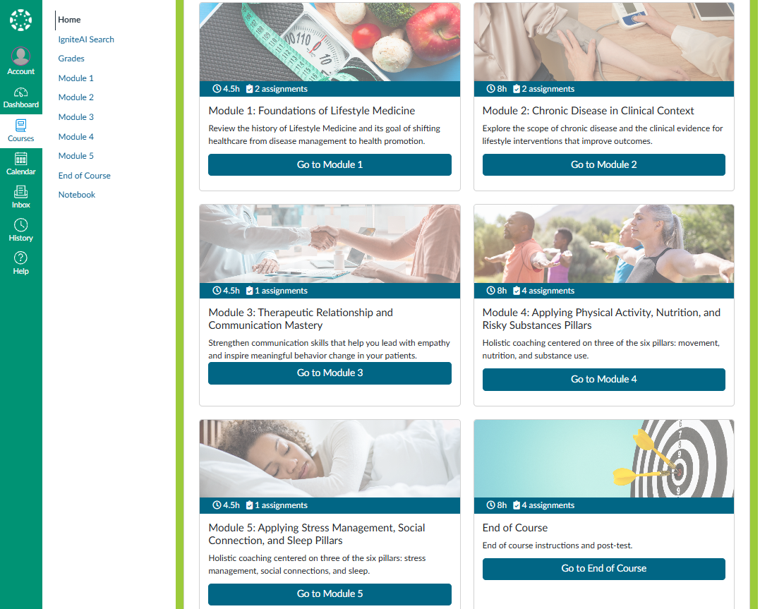 University of South Florida Canvas page with module cards with images